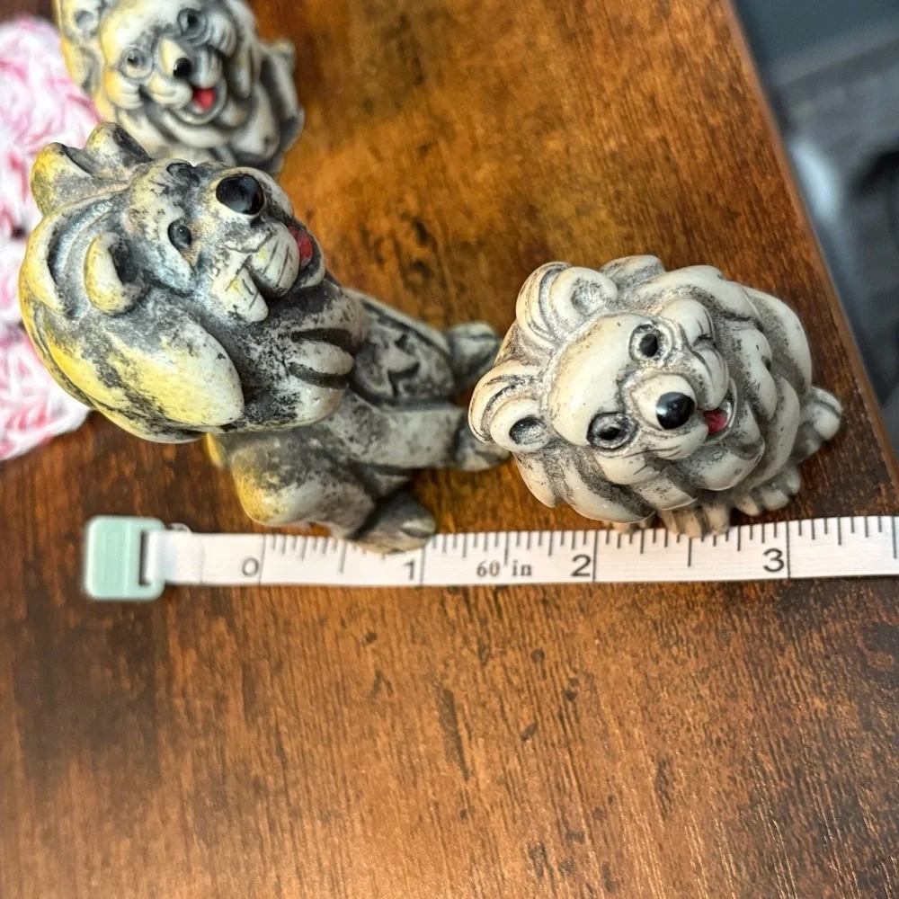 3 Vintage Small Resin Lion Figurines Whimsical Cute